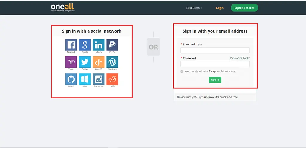 WordPress 社群登入教學:Social Login 外掛串接 Google 帳號 8 OneAll 的註冊與登入頁面