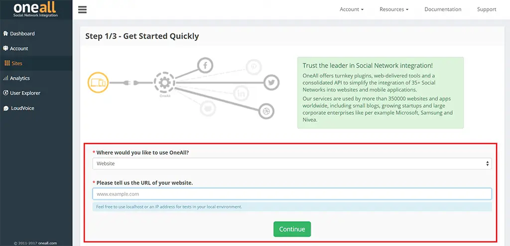 WordPress 社群登入教學:Social Login 外掛串接 Google 帳號 9 OneAll 詢問要用在網站還是應用程式,選擇 website