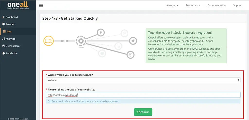 WordPress 社群登入教學:Social Login 外掛串接 Google 帳號 10 輸入要使用社群登入的網站網址