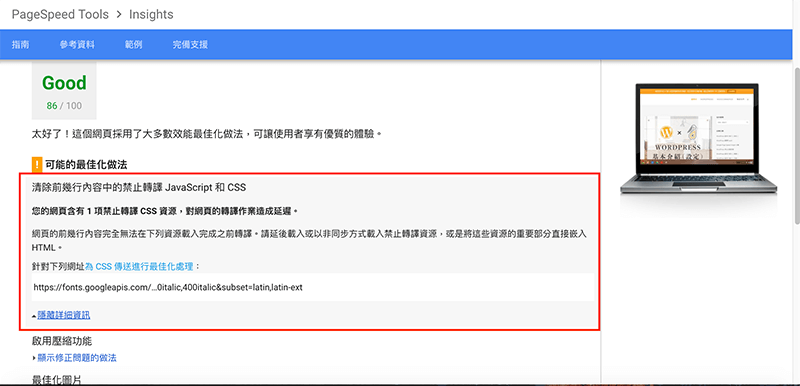 Google Page Speed Insight 網站速度測試 