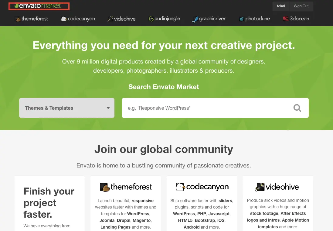 Flatsome 主題教學:WooCommerce 購物網站主題特色、價格與安裝設定 1 Envato Market 首頁選擇主題與範本分類