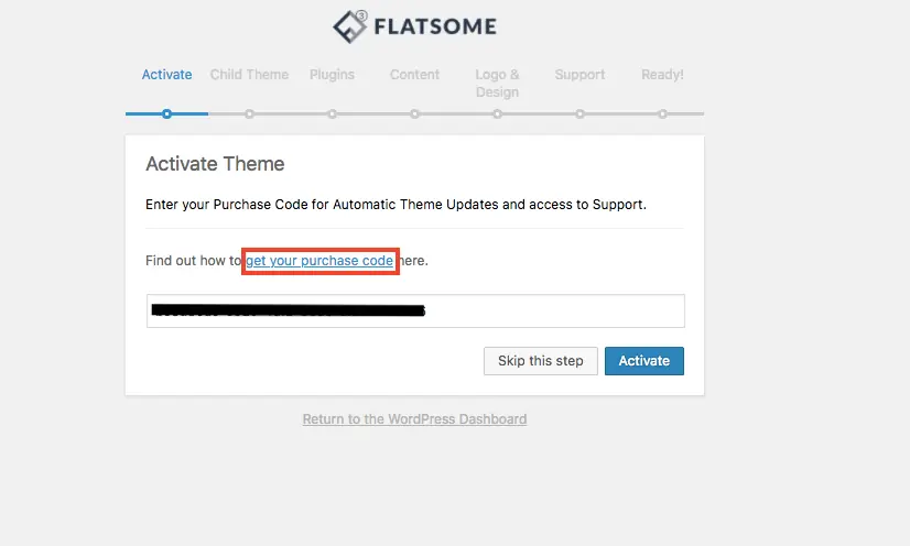 Flatsome 主題教學:WooCommerce 購物網站主題特色、價格與安裝設定 14 設定精靈的主題註冊步驟,需輸入購買序號