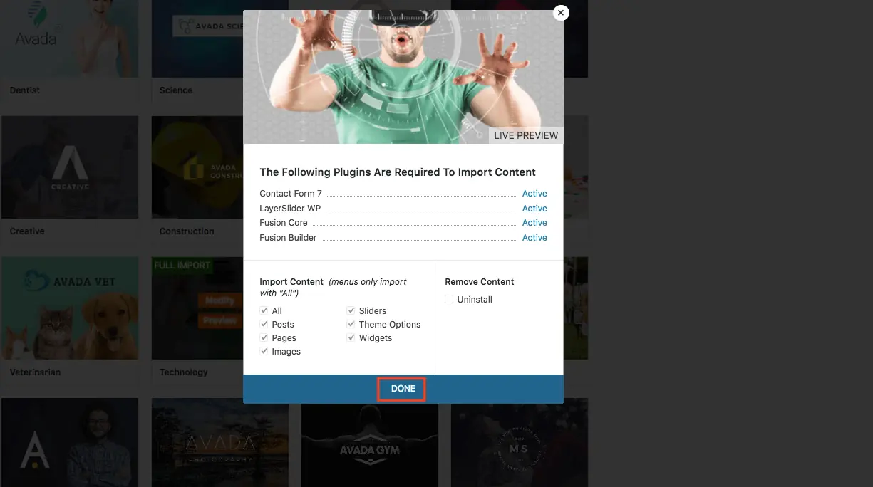 Avada 主題教學:WordPress 最暢銷主題的特色、價格與預建網站匯入步驟 21 預建網站匯入完成的提示