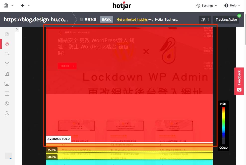 Hotjar 網站 熱點地圖-分析網頁中使用者最常點擊區域