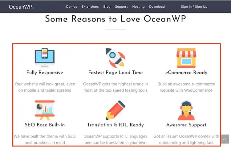OceanWP 主題教學:免費 WordPress 佈景主題安裝與範本匯入 3 OceanWP 官網列出的主題特色:響應式、載入速度、電子商務、SEO、多語言