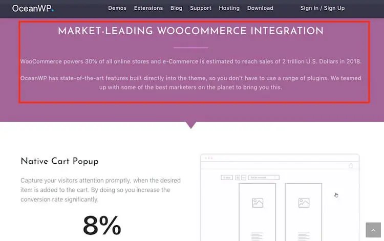 OceanWP 主題教學:免費 WordPress 佈景主題安裝與範本匯入 4 OceanWP 官網介紹的 WooCommerce 電商相關功能