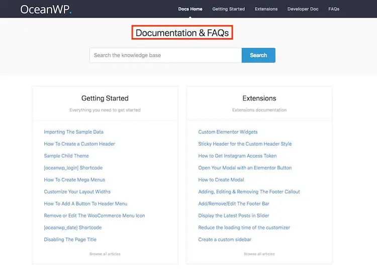 OceanWP 主題教學:免費 WordPress 佈景主題安裝與範本匯入 8 OceanWP 說明文件的文章內容頁(舊版畫面)