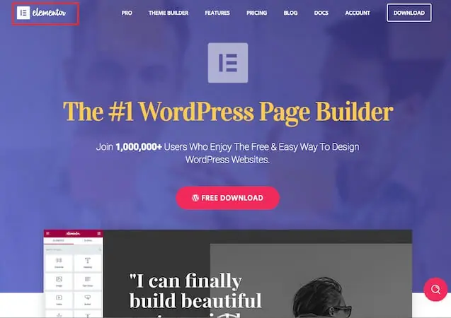 Elementor 教學:WordPress Elementor 免費版操作與設定入門 1 Elementor 官方網站首頁(2018 年畫面),介紹拖拉式 WordPress 頁面編輯器