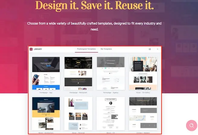 Elementor 教學:WordPress Elementor 免費版操作與設定入門 5 Elementor 官網展示可直接套用的網頁版型(2018 年畫面)