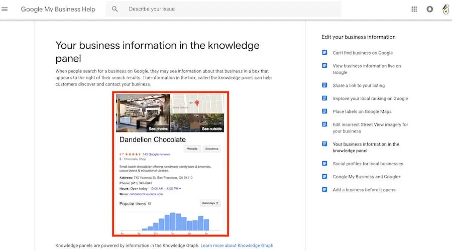 Google 結構化資料教學:Schema 是什麼、WordPress 怎麼加與測試 9 Google 說明在地商家資訊在搜尋結果右側顯示的位置(舊版說明頁)