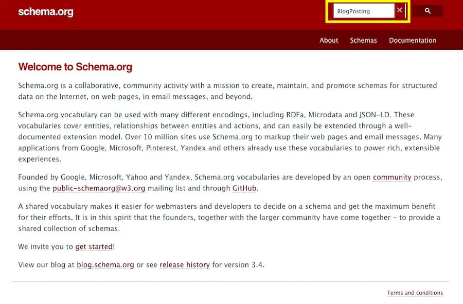 Google 結構化資料教學:Schema 是什麼、WordPress 怎麼加與測試 1 在 Schema.org 搜尋 BlogPosting 類型