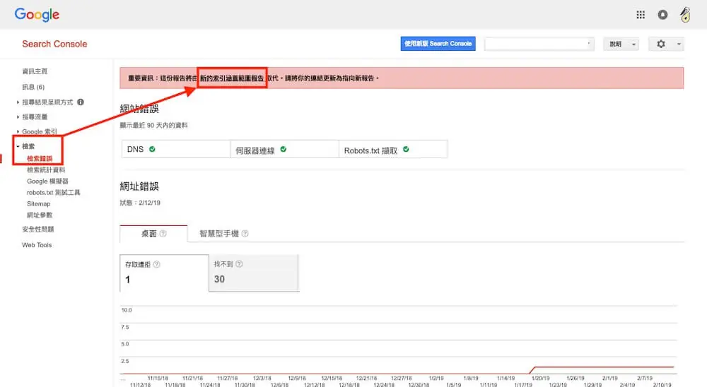 Google Search Console 教學 - 網站檢索錯誤及檢索統計資料 網站檢索錯誤