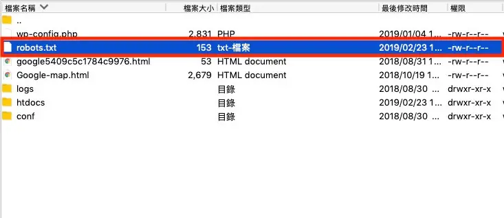 robots.txt 設定教學:測試工具停用後怎麼檢查 3 FTP 軟體中的 WordPress 根目錄,robots.txt 與 wp-config.php 位於同一層