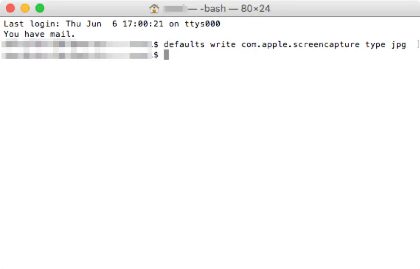在終端機輸入 defaults write com.apple.screencapture type jpg 將截圖格式改為 JPG