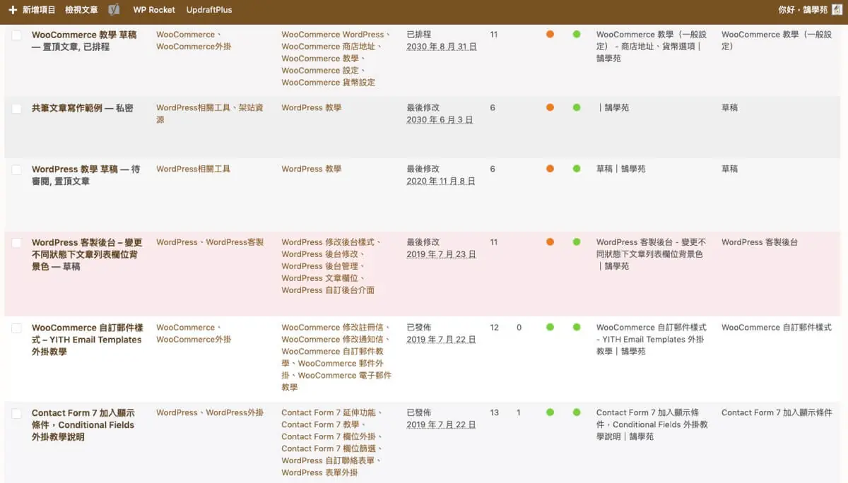 變更不同狀態下文章列表欄位背景色 WordPress 客製後台