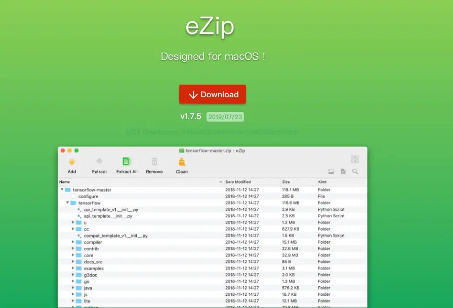 打開 eZip 的 dmg 安裝檔，將圖示拖曳到 Applications 資料夾（2019 年舊版名稱）