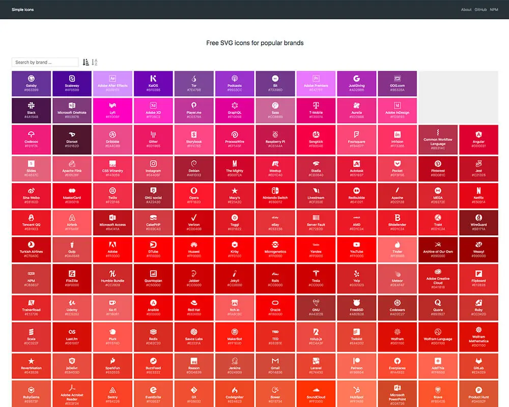Simple Icons 與 Brand Colors SVG 檔案及色碼查詢 網頁 GUI 資源分享