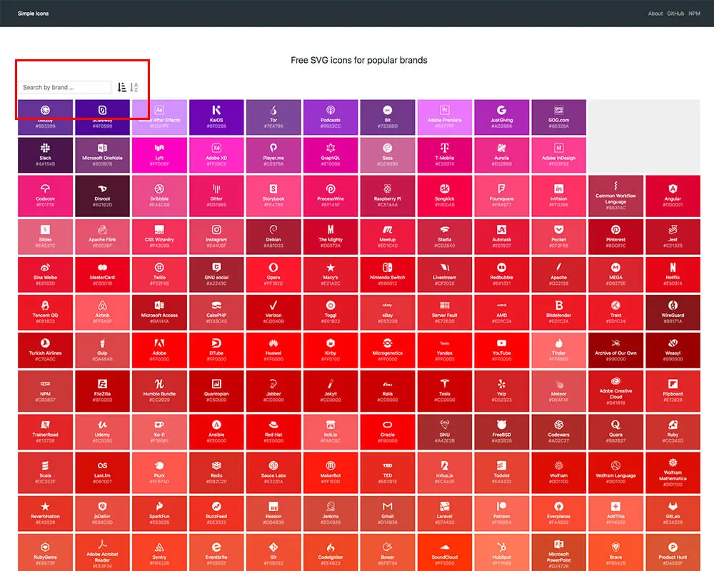Simple Icons 與 Brand Colors SVG 檔案及色碼查詢 網頁 GUI 資源分享