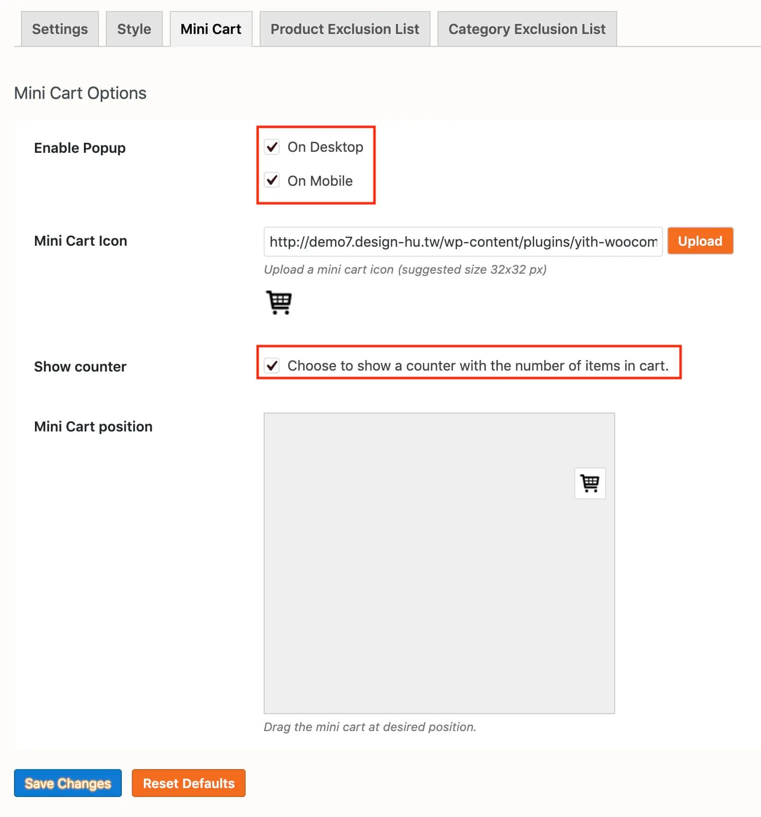 WooCommerce 加入購物車彈出視窗:YITH Cart Popup 設定教學 11 Mini Cart 設定:桌機與手機是否顯示、是否顯示商品數量
