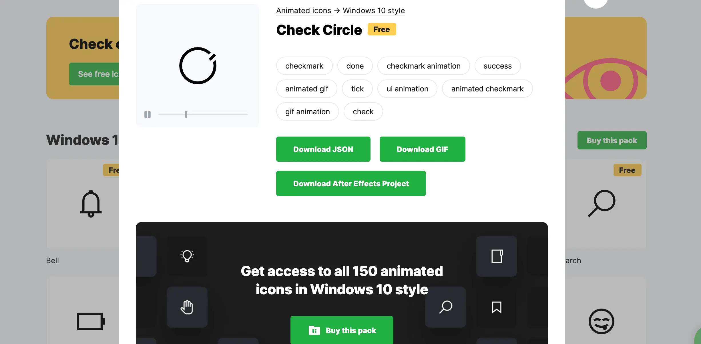 Icons8 動態 icon 免費下載:找圖、授權與 WordPress 使用教學 4 Icons8 舊版動態圖示下載視窗,可選擇 GIF 或 JSON 格式