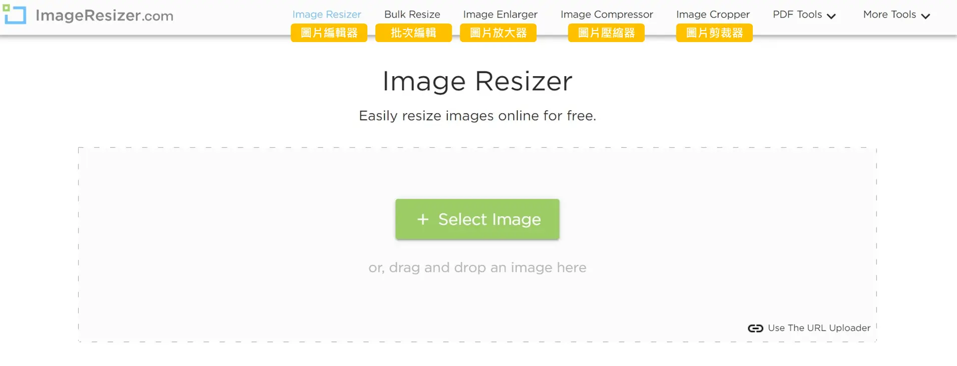 ImageResizer 上方選單列出的圖片編輯功能