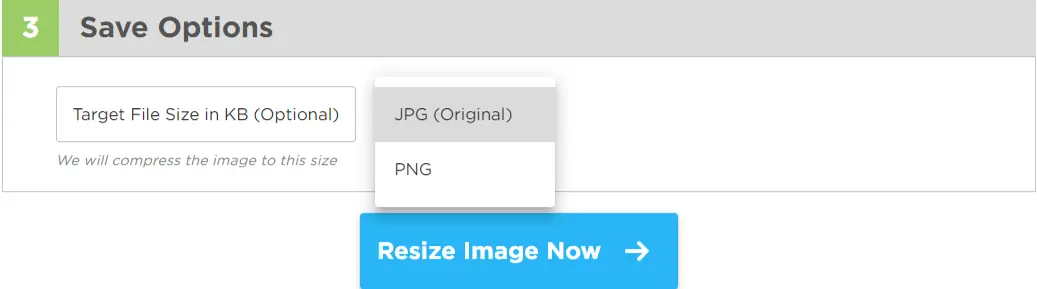 ImageResizer 的儲存選項，可設定目標檔案大小與輸出格式