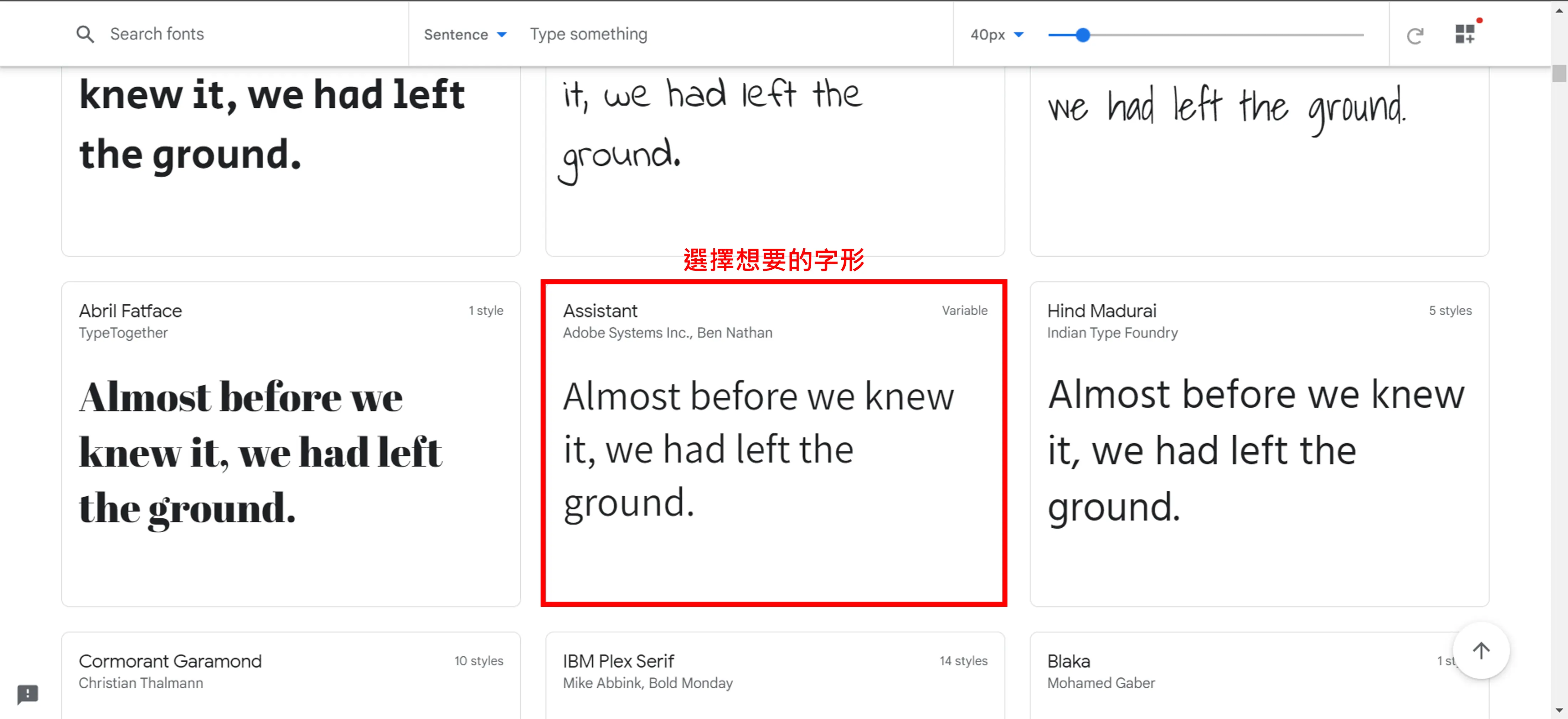 Google Fonts 網站搜尋並選擇字型