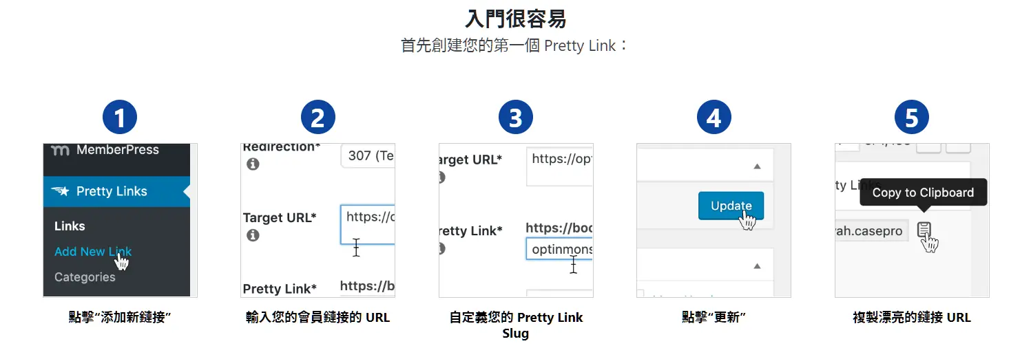 Pretty Links 教學:WordPress 短網址外掛,自訂連結與點擊追蹤 3 啟用後左側選單出現 Pretty Links(舊版畫面)