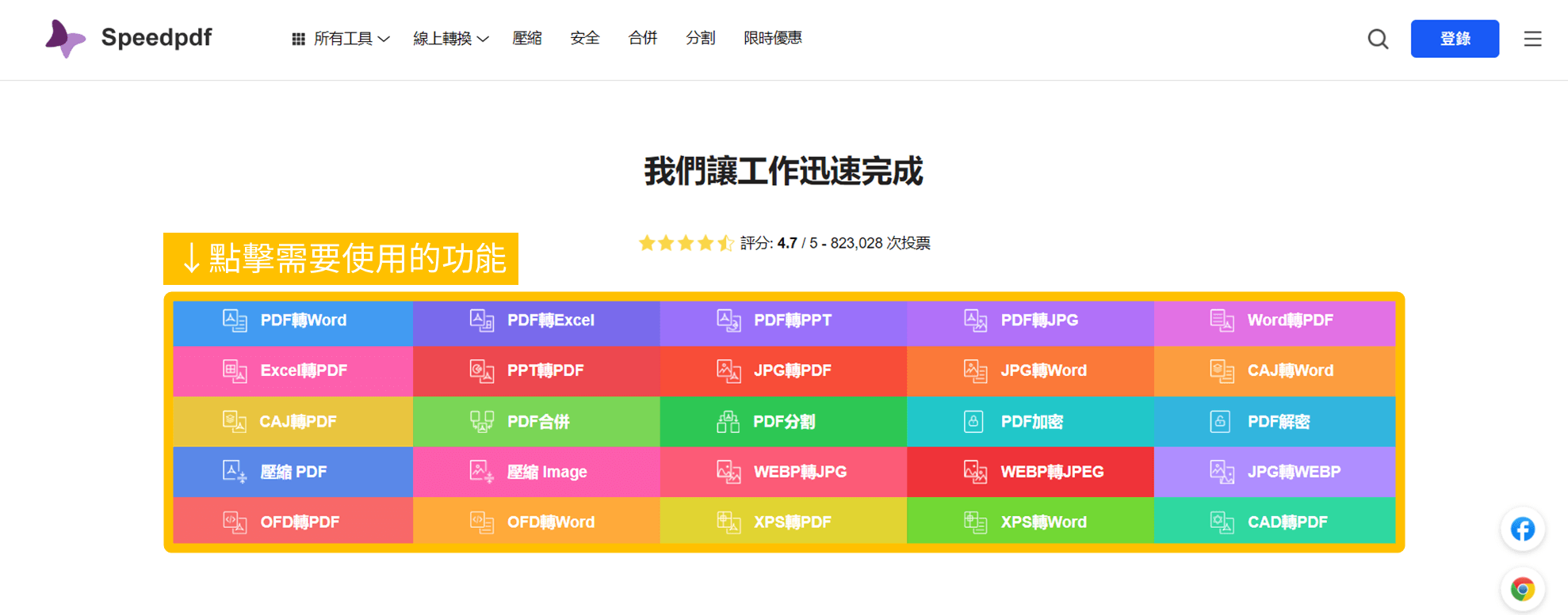 Speedpdf 使用教學_第一步：點擊需要使用的功能。_鵠學苑