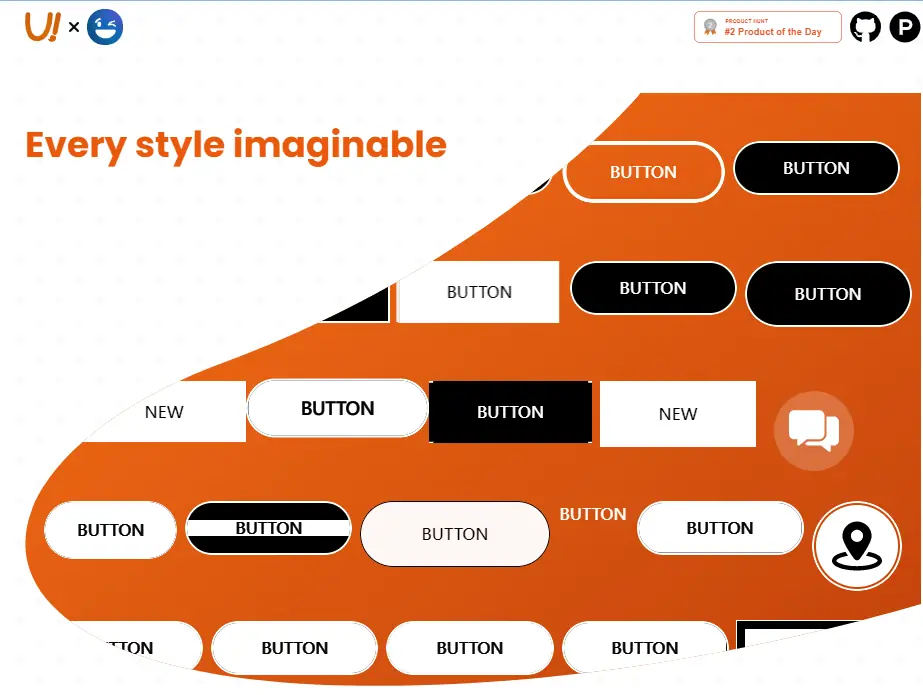 UI Buttons 首頁，以格狀排列各種黑底白字的動態按鈕範例