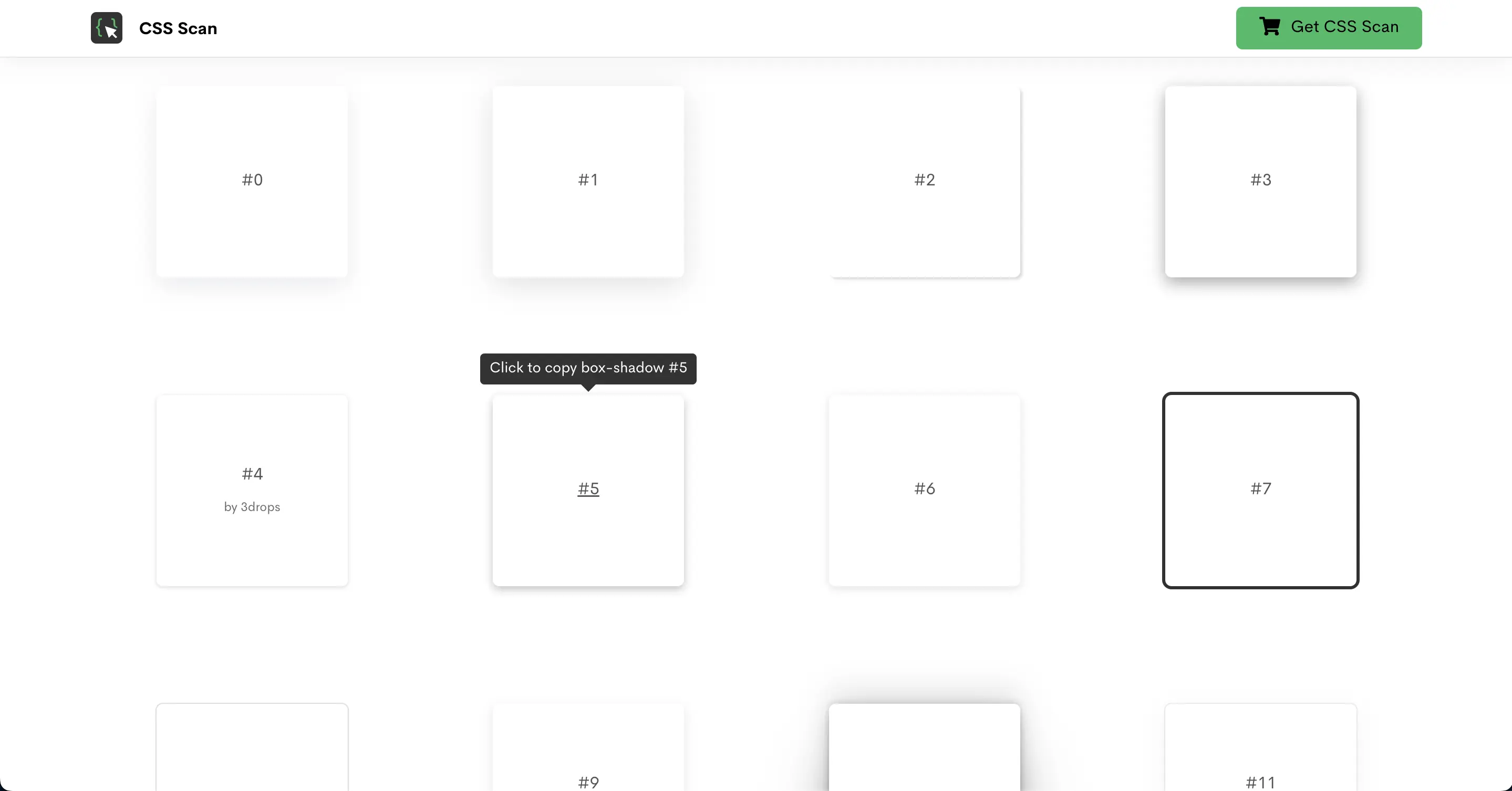CSS box-shadow 陰影範例:95 組免費樣式一鍵複製,附語法說明 2 點擊 CSS box-shadow examples 的陰影卡片後,畫面提示程式碼已複製